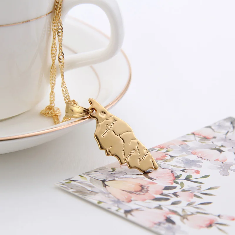 Шамти чистого золота цвет унисекс Корсика ла Корса Карта Подвески ожерелье 50 см