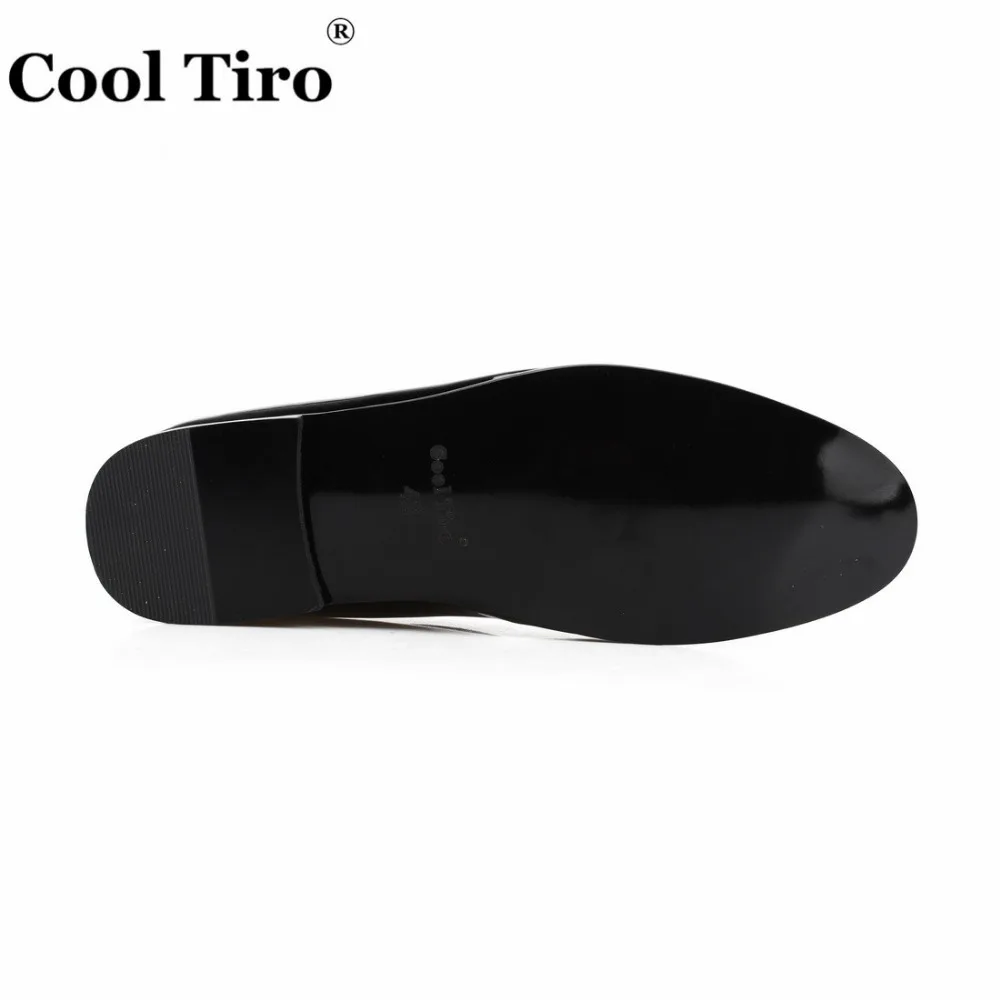 COOL TIRO new black Patent Leather stitching with Ethnic style pattern canvas loafers Banquet Wedding dress slip-on men shoes | Обувь