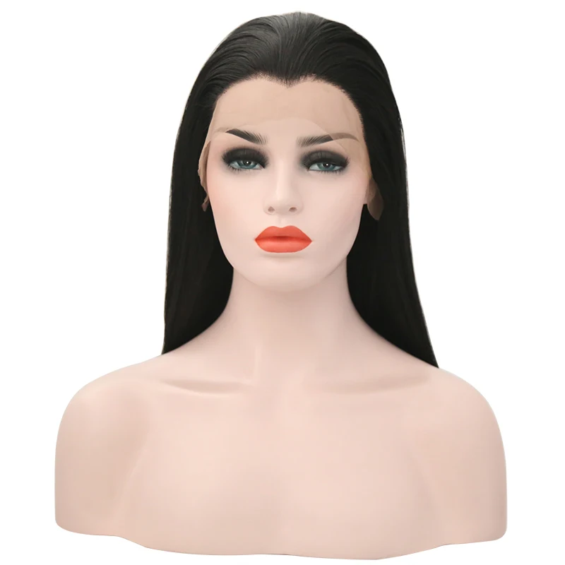 JOY& BEAUTY 22-28 дюймов длинные шелковистые прямые черные синтетические кружева спереди парик бесклеевой термостойкие волокна для черно-белых женщин парик