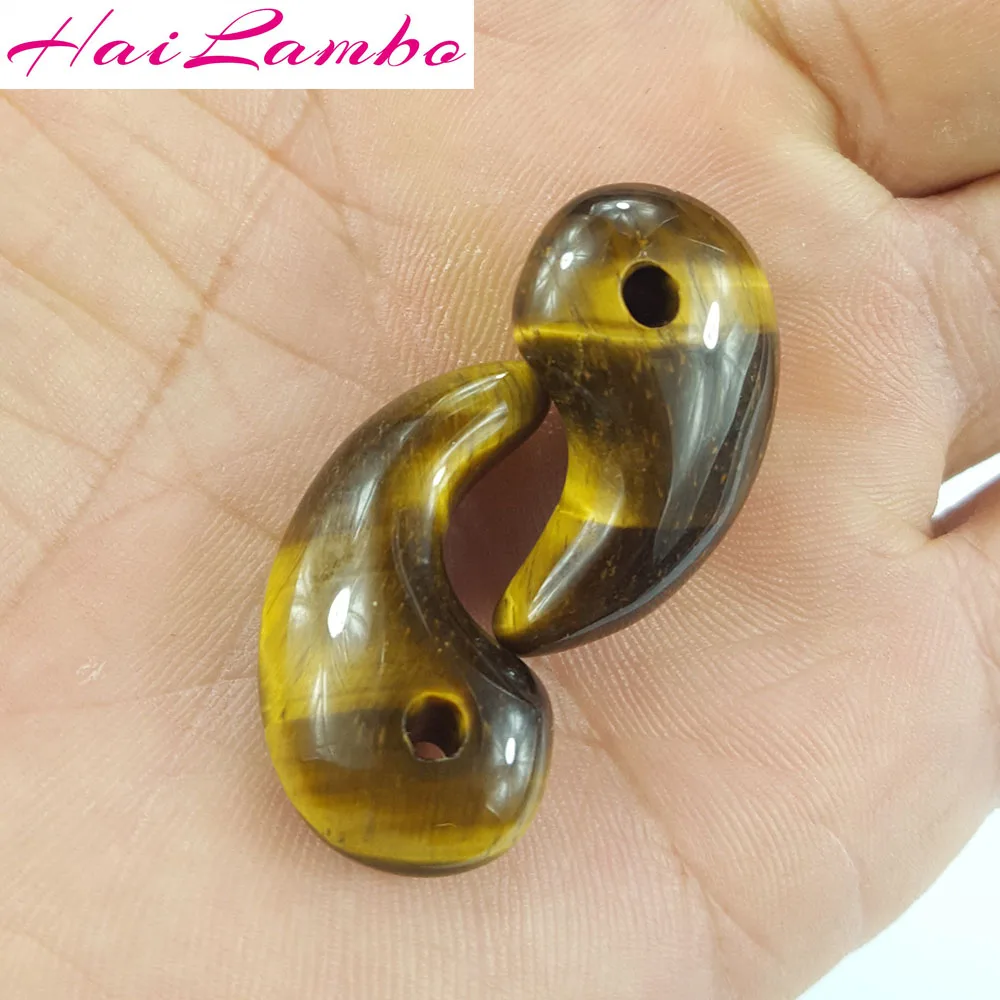 HaiLambo Natural Tiger eye's Stone Hand Carved Magatama Beads Comma Pendant Classic Amulet Jewelry Bead for Family Gift GY02# |