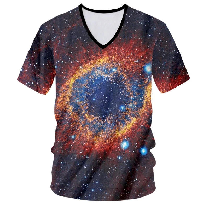 Мужские футболки UJWI с V образным вырезом классные 3D принтом Galaxy Space летние топы