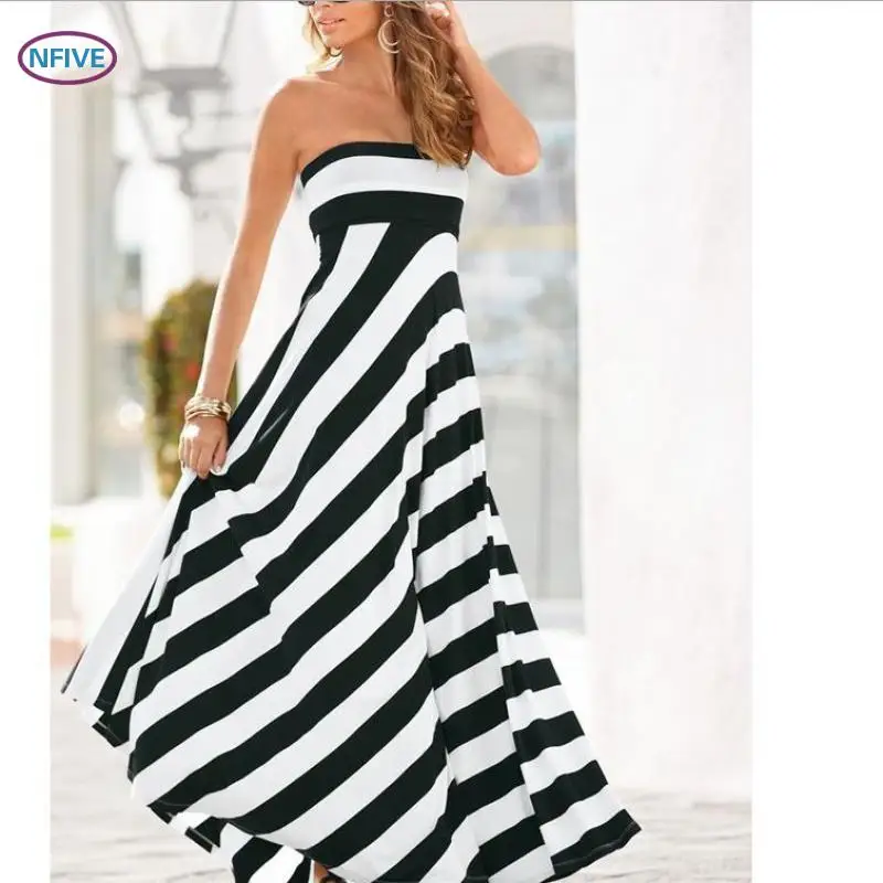 Женское платье в черно белую полоску без бретелек|summer dress|women summer dressfashion women dress |