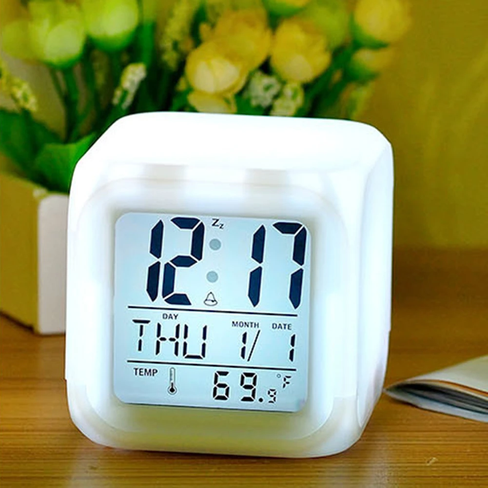 

LED Alarm Clock Multi-function LED Glowing Change Digital Alarm Clock LED Watch Glowing Thermometer Desktop Clock Cube