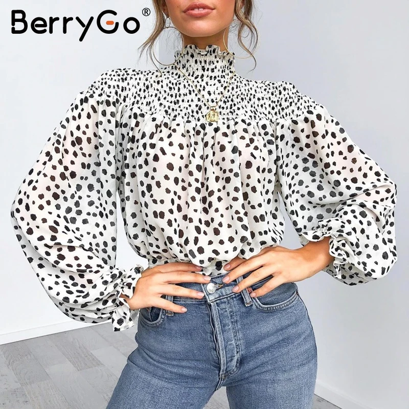 BerryGo повседневные милые женский Печатный принт блуза рубашка Элегантная с