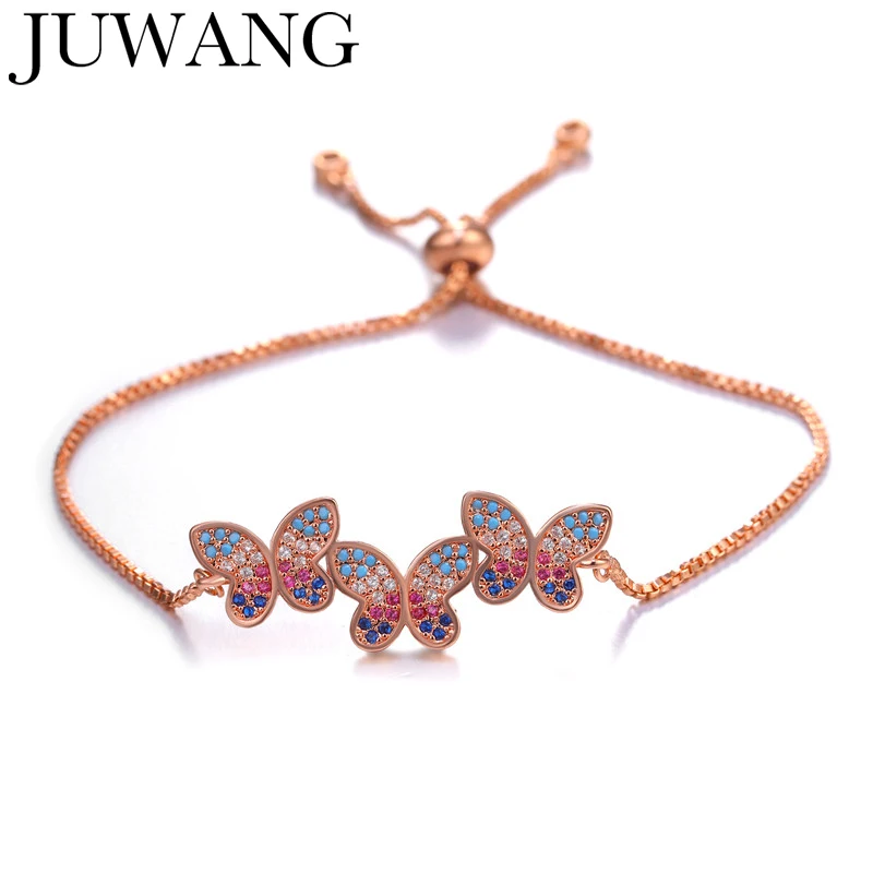 Женский браслет-бабочка из меди с кубическим цирконием регулируемый браслет