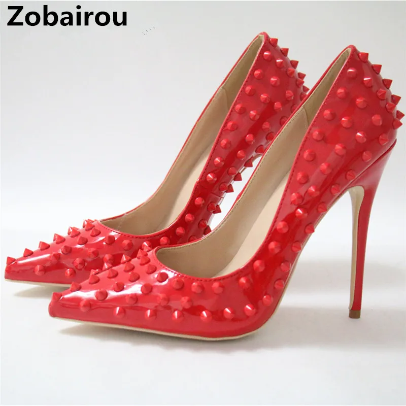 

10CM 12CM extreme high heels pumps luxury zobairou brand women shoes red wedding bride studded rivets stiletto designer shoes