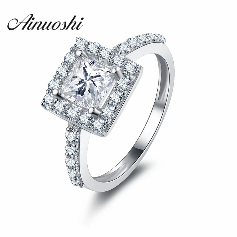 1 карат Принцесса Cut Кольца фирменный дизайн высокое качество серебро 925 пробы