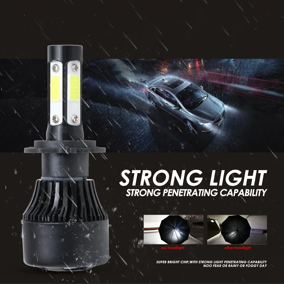 X7 4 стороны COB 100W 10000LM Автомобильный светодиодный фары для H4 H7 H11 H13 9004 9005 9006 5202 чипы авто светодиодный лампы 12v 6500 к налобный фонарь красный