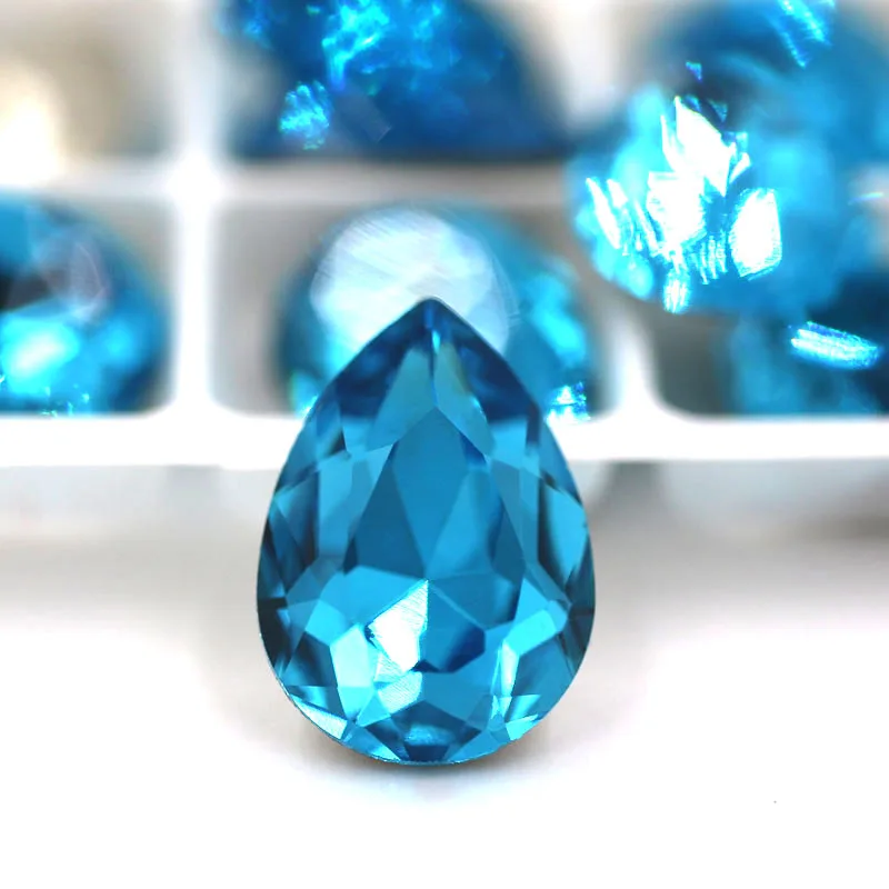 sea blue Новинка, K9 стеклянные стразы, 10X14 мм/13x18 мм, высокое качество, Каплевидная форма, хрустальные точечные Стразы, diy, свадебные аксессуары - Цвет: sea blue