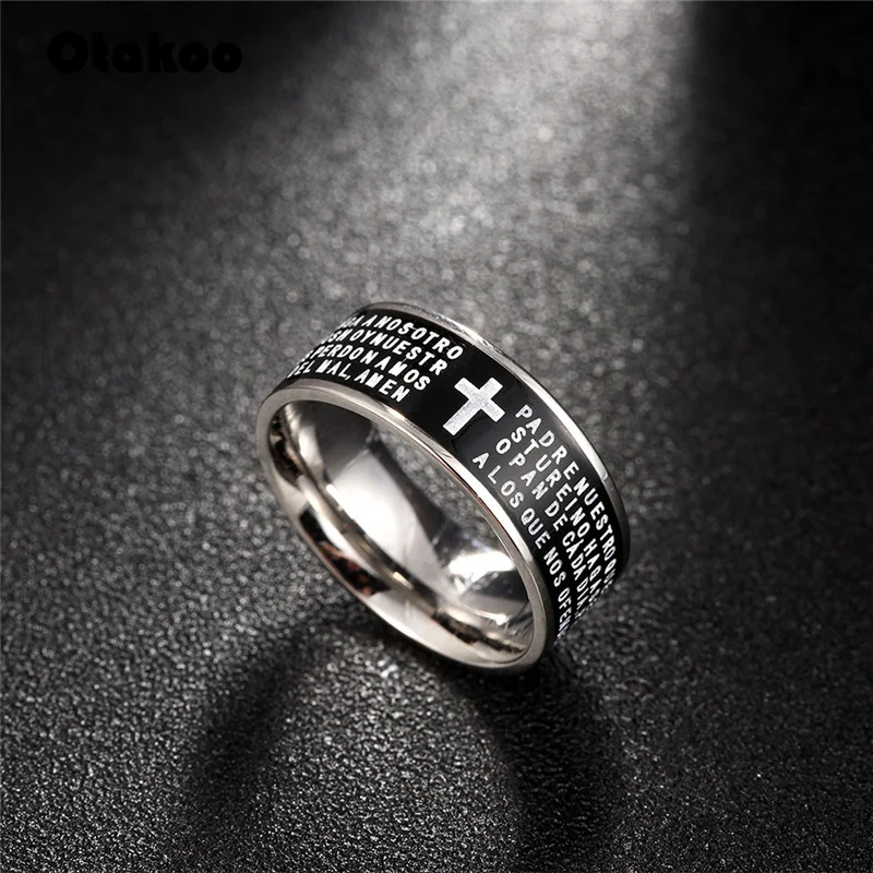 Молитвенные кольца Otakoo из нержавеющей стали с черным крестом никогда не