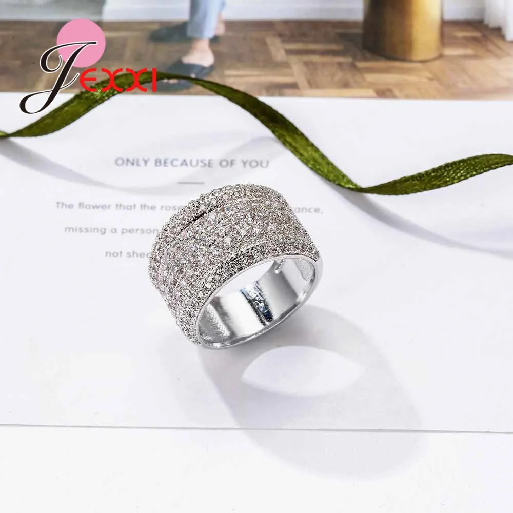 Кольца из серебра 925 пробы с блестящим кубическим цирконием|wide band ring|band ringreal sterling