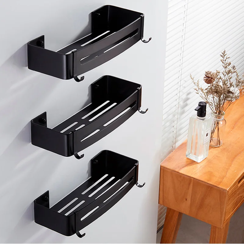 Black Square 3 PCS Полка для ванной комнаты, полка для душа, держатель для шампуня, угловая полка для ванной, настенная черная алюминиевая кухонная Подставка для хранения - Цвет: Black Square 3 PCS