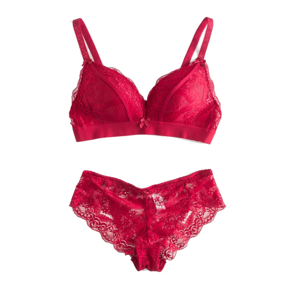 DKERT Plus Size BCD Cup Women Bra Set Sexy Lace Push Up Bra and Panty Set Underwear Set Lingerie Set