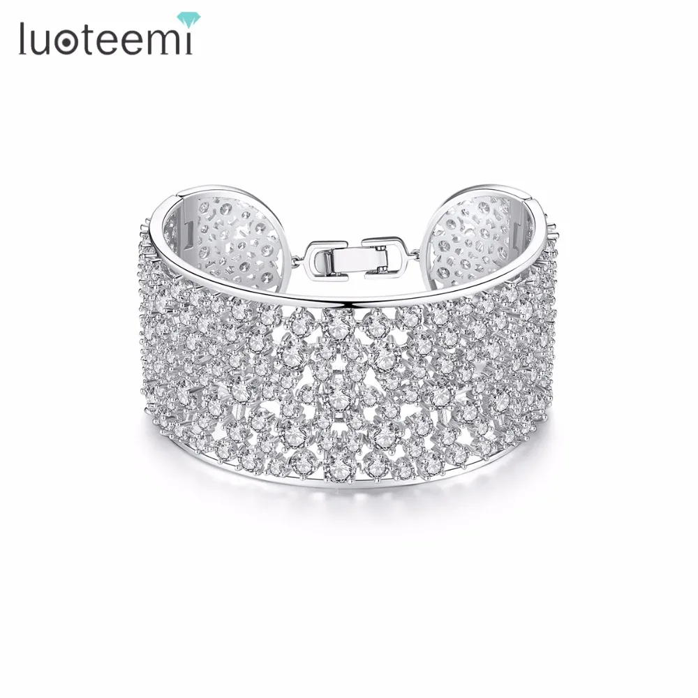 

LUOTEEMI White Gold Color Women Charm Bangle Bracelets with Clear Cubic Zirconia Wedding Anniversary Gifts for Girls Wife