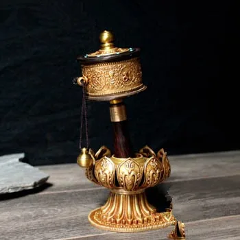 Тибетское классическое портативное медное Молитвенное Колесо Мини Amitabha благословение Будды Латунное ручное колесо длиной 17 см