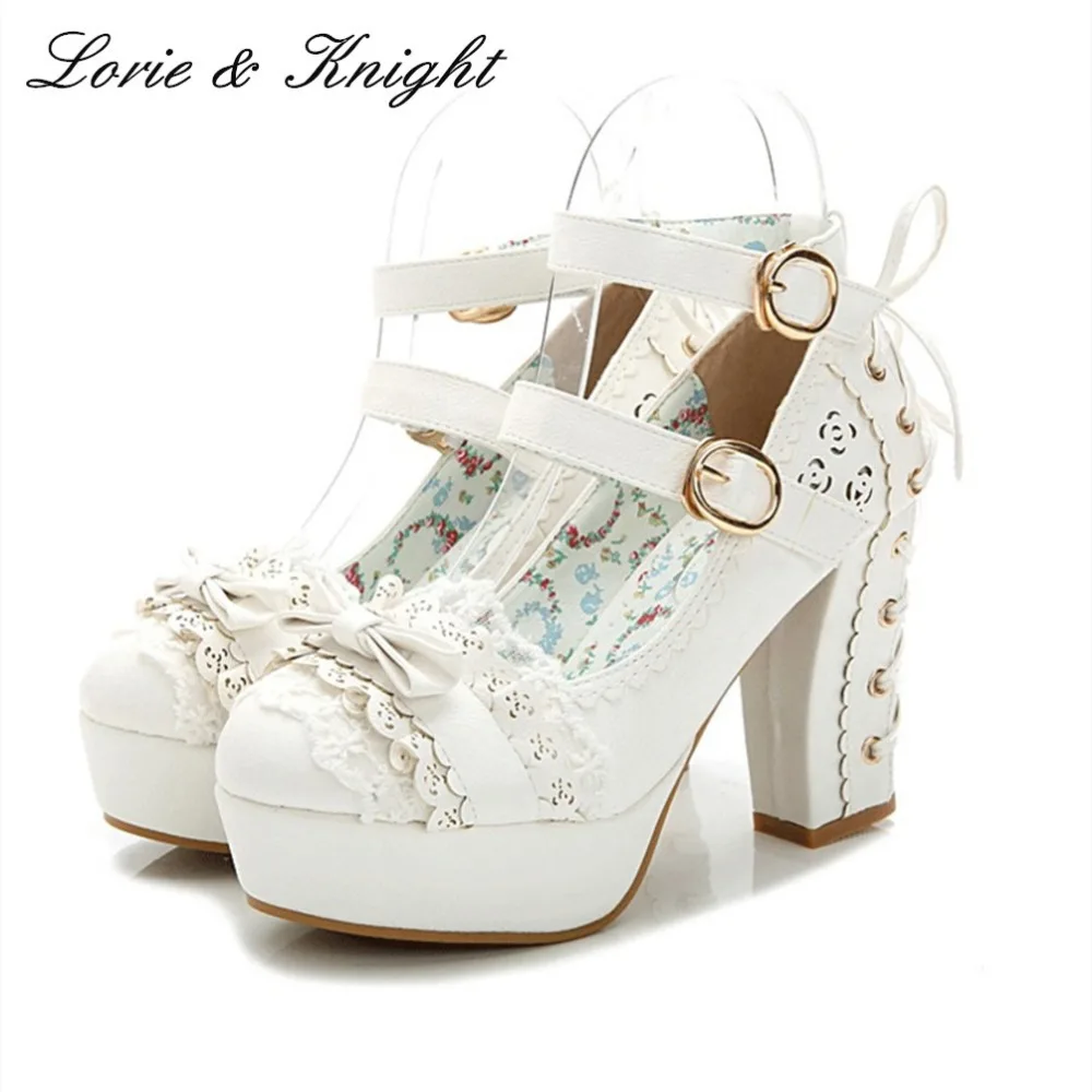 Туфли принцессы в японском стиле с бантом и кружевом туфли конфетных цветов на