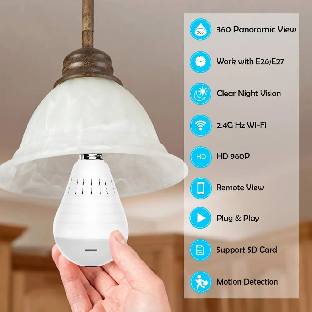 Светодиодный светильник 960 P Wi-Fi камера системы безопасности лампа 360 градусов