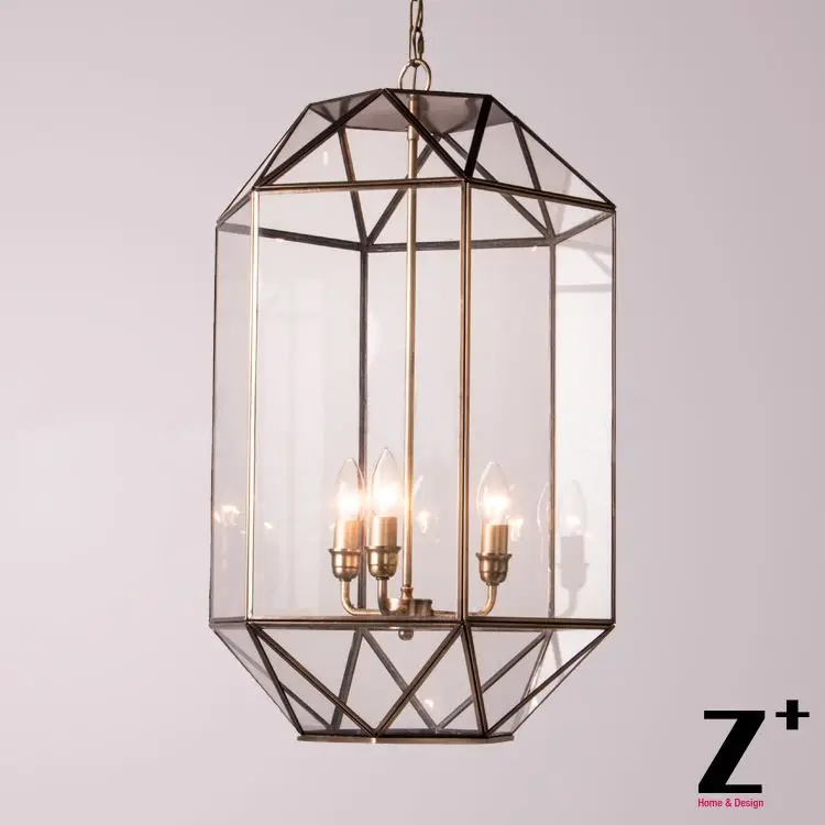 Новый Свет Арт Деко латунная клетка стеклянная коробка цепь винтажный подвесной