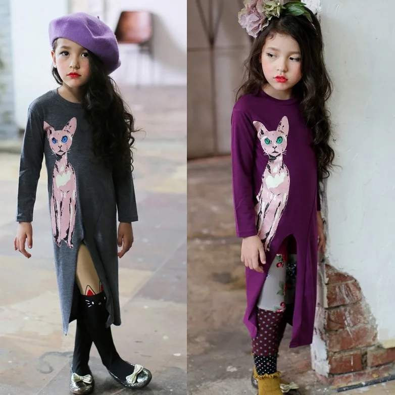 Children's Girl Shirt Dress Long Sleeve Animal Patterns Cotton Birthday Party Irregular Dresses Kids Clothing | Детская одежда и