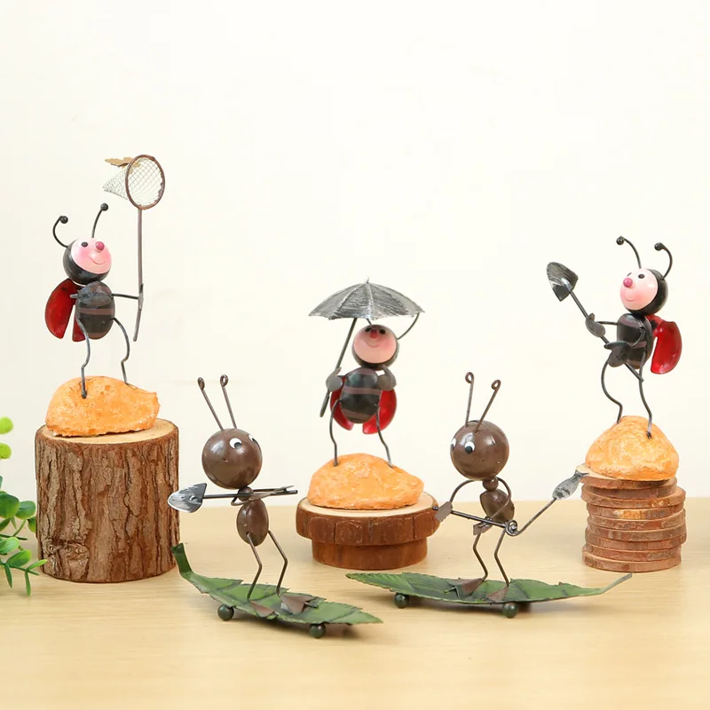 Creative Iron Ant Ladybug Miniature Figurines Ornaments Cartoon Insects Model Desktop Crafts Home Decor Children Toy Gifts | Дом и сад