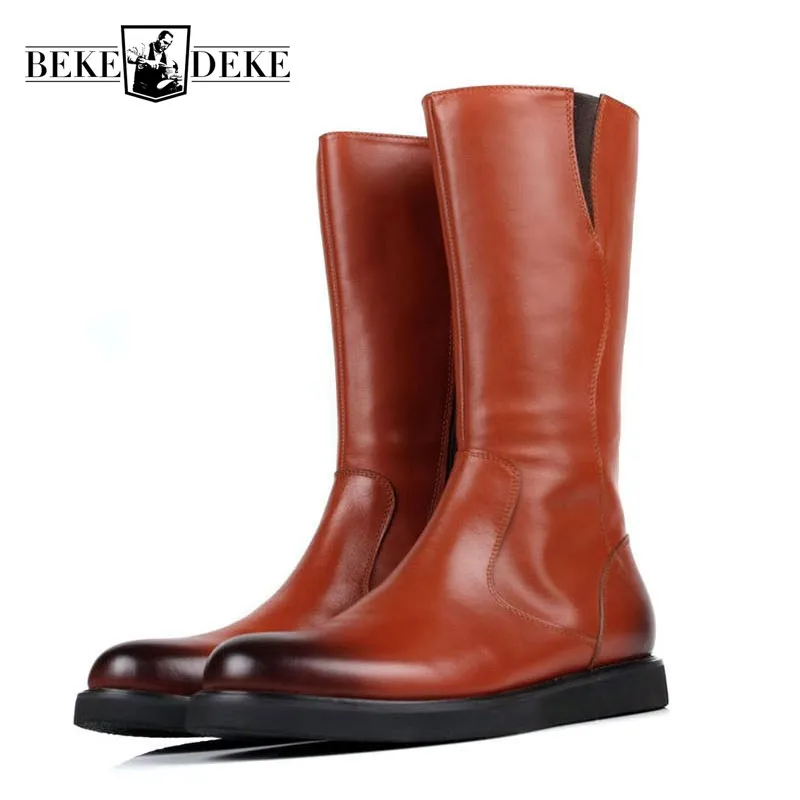 baratas Botas De Inverno Dos Homens Joelho Alto Zíper Apartamentos Motor Motociclista Sapatos Masculinos Luxo Genuíno Couro Militar Botas Exército Comat Calçado