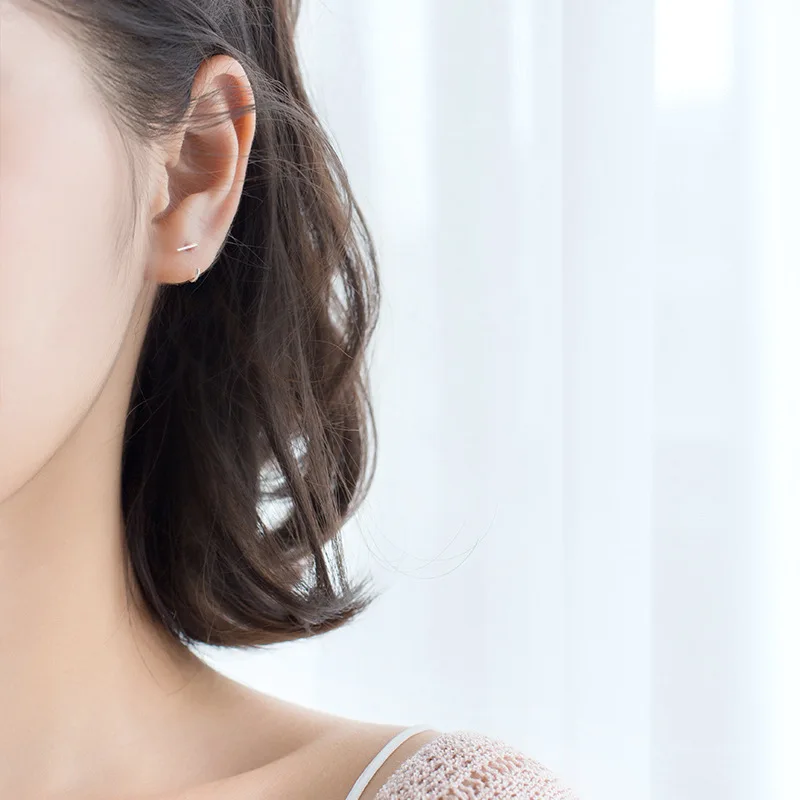 MloveAcc 100% 925 Solid Real Sterling Silver Fashion Tiny Cute Stick Semicircle Stud Earrings for Women Girls Kids Gift Jewelry | Украшения