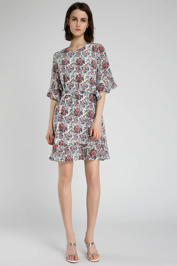Женская летняя печати dress 2017 рябить подол шелкового dress|silk dress|print dresswomen summer |