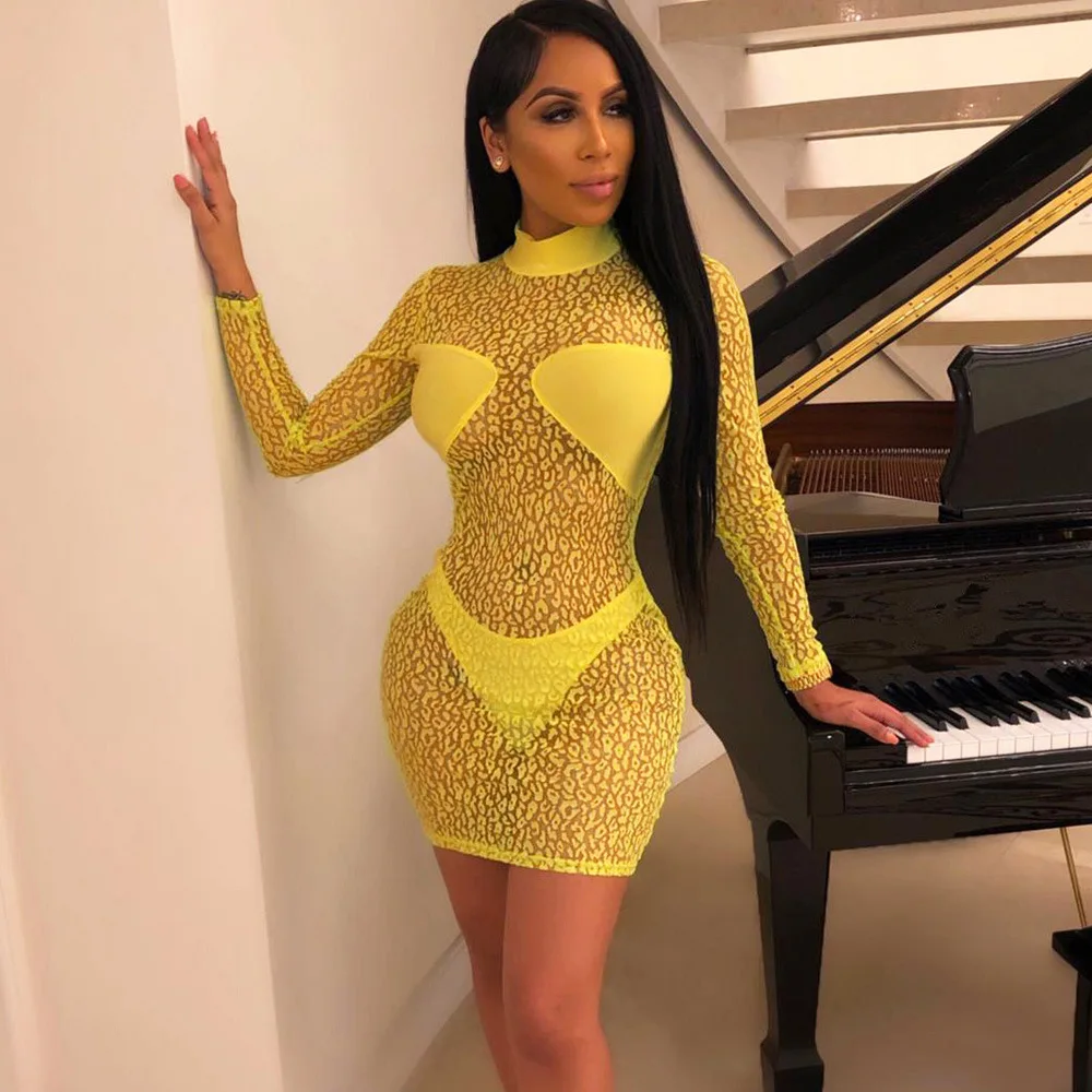 Женское прозрачное кружевное платье BKLD Сетчатое лоскутное облегающее мини с