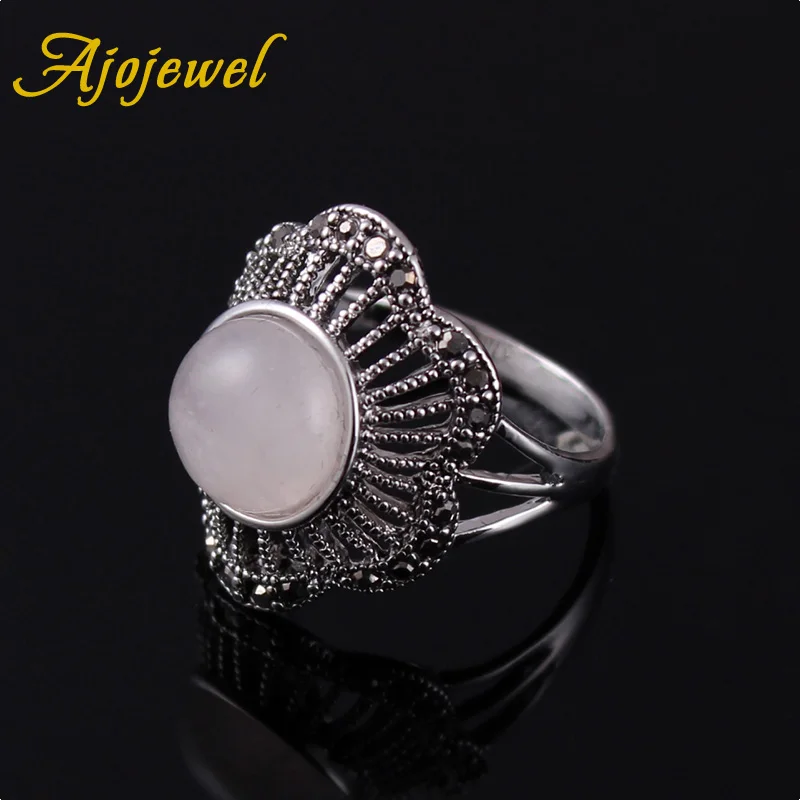 Ajojewel, стиль, кольцо с зеленым камнем под старину, женское, черное, CZ, в форме цветка, кольцо на палец, милые ювелирные изделия, бижутерия, подарки