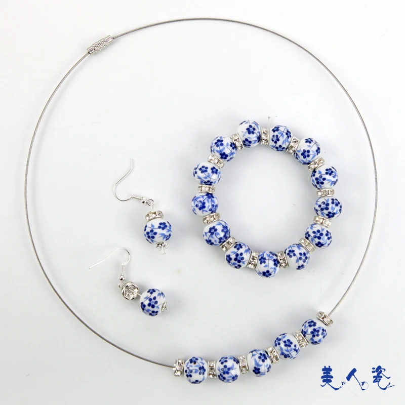 Ожерелье Цзиндэчжэнь керамические ювелирные изделия ручной работы синие и белые