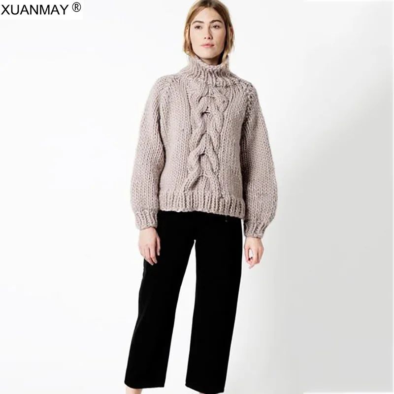 2018 Winter Streetwear Women's Sweater custom made Pure Hand-made 5XL Large size Thick Warm High-necked White | Женская одежда