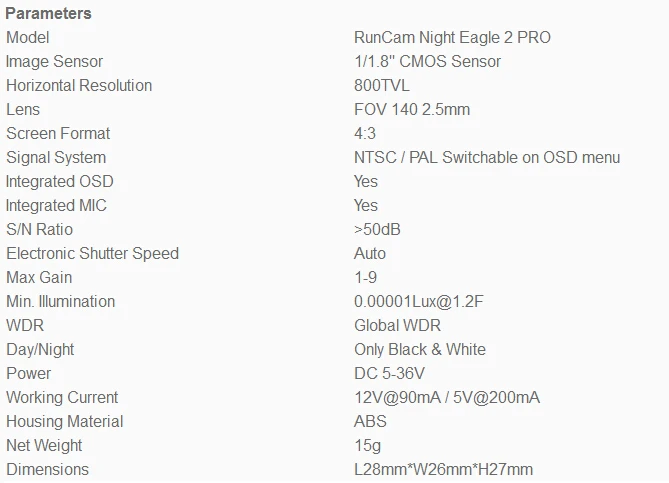 RunCam ночное Eagle 2 PRO 800TVL 140 F2.0 Мини FPV Камера PAL/NTSC переключаемая мини fpv-камера FOV 140 2,5 мм глобальной WD для DJI Mavic Drone