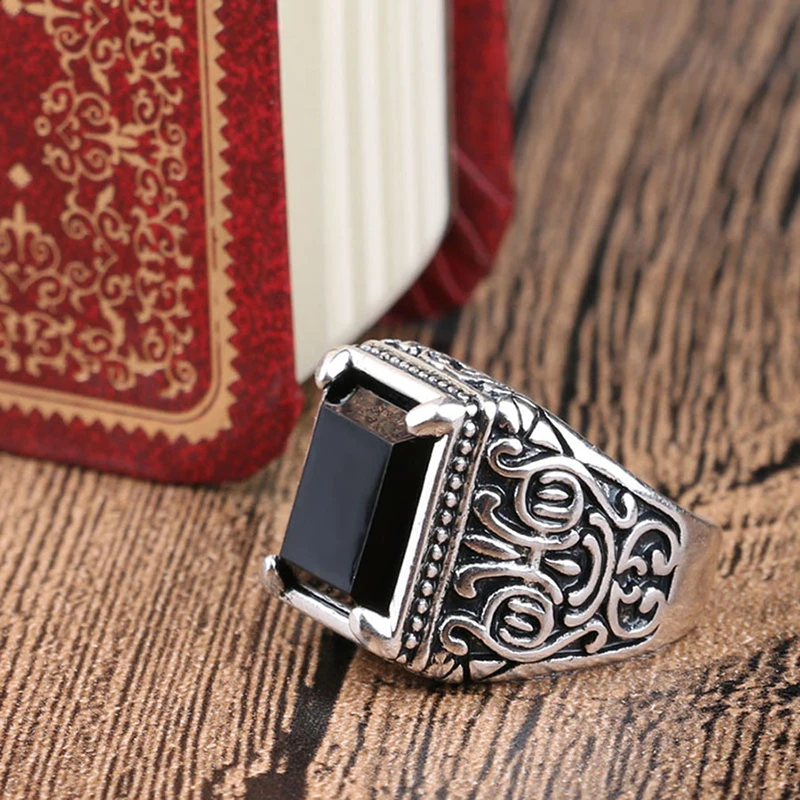 Antique Black Новое мужское древнее Золотое красное Китайское кольцо с тотемом, мужское кольцо в стиле ретро, Размер 7, 8, 9, 10, 11 колец, ювелирные изделия - Цвет основного камня: Antique Black