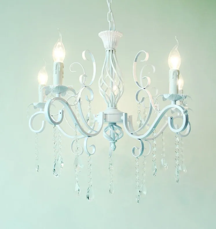 Винтажная хрустальная люстра из кованого железа белый Потолочный светильник