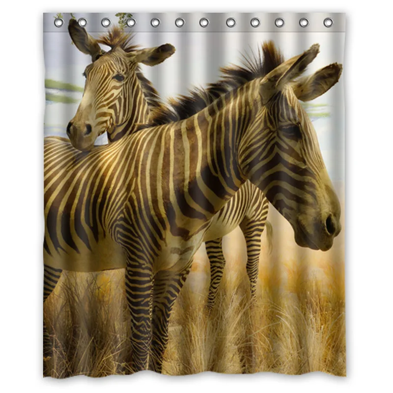 Zebras Изобразительное искусство две занавески для душа индивидуальный дизайн