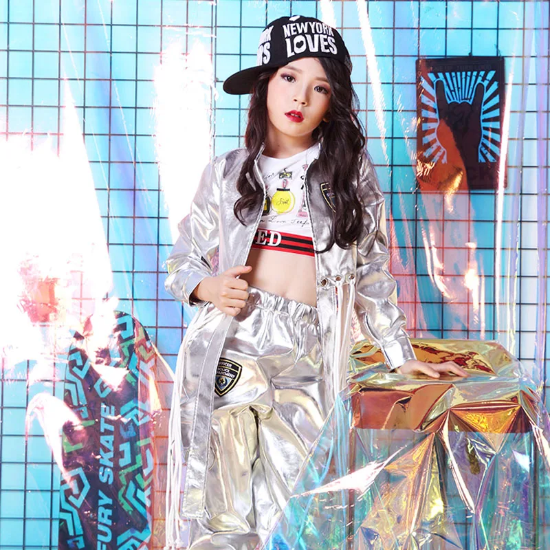 Новинка джазовые танцевальные костюмы для детей серебряные блестящие в стиле