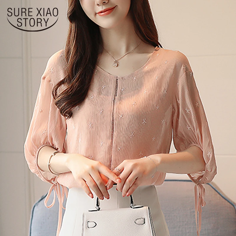 

Fashion Chiffon Women Blouse Shirt New 2019 Summer Ladies Tops Sweet Casual Chiffon Blouse Shirt Blusas Female Tops 0644 40