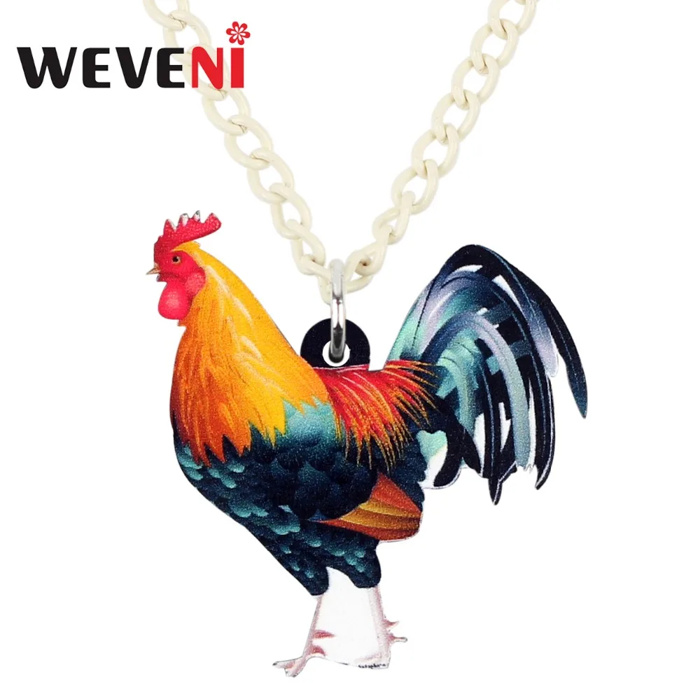WEVENI Acrylic Anime Farm Rooster Chicken Necklace Pendant Chain Choker Bijoux Jewelry For Women Girls Collier Hot Gift Dropship | Украшения