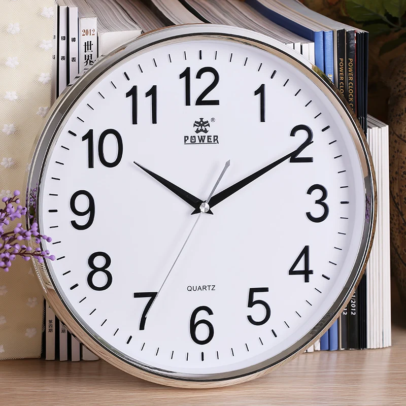 

POWER Brand 12 Inch Circular Large Wall Clock Simple Horloge Murale Reloj De Pared Klok Silent Home Decor Metal Pointer Clocks