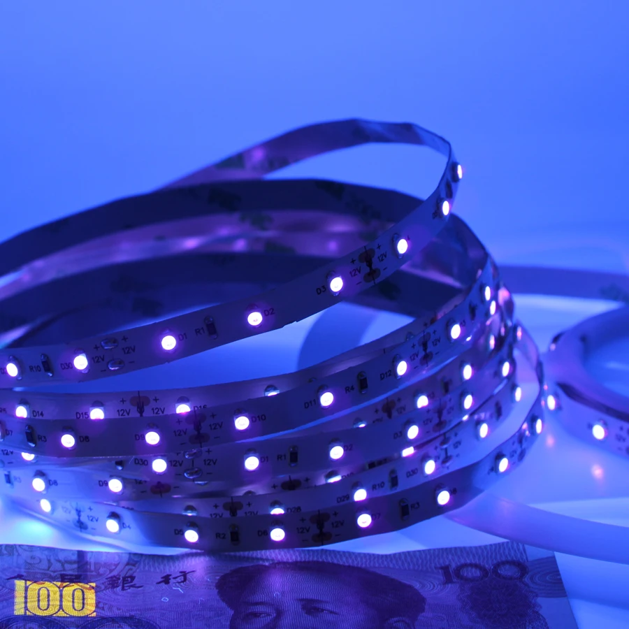 1 м 2 м 5 м УФ светодиодная лента светильник 395-405nm Ультрафиолетовый 3528 SMD 60led/m 120led/m гибкая Рождественская струнная лампа для DJ флуоресцентные Вечерние