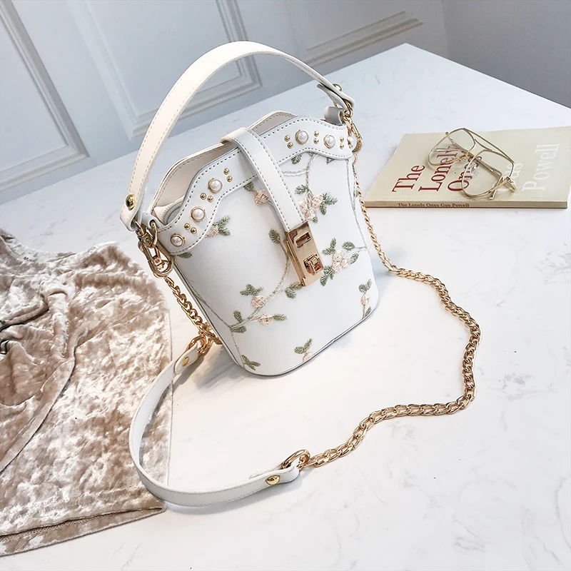 ETAILL Sweet Lace Floral Bucket Bag Luxury Shoulder Bags for Women 2018 Famous Brand Flowers Chain | Багаж и сумки