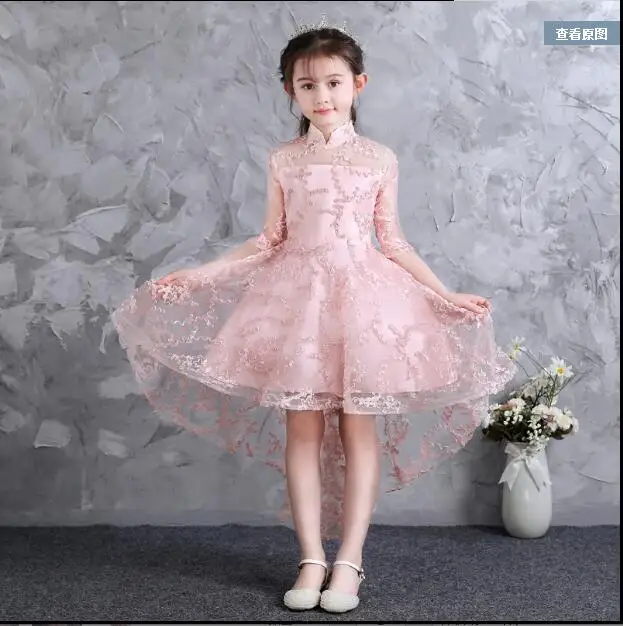 2018 New style Girls' wedding gauze short tail long children's birthday evening dress princess flower guzheng costume | Детская