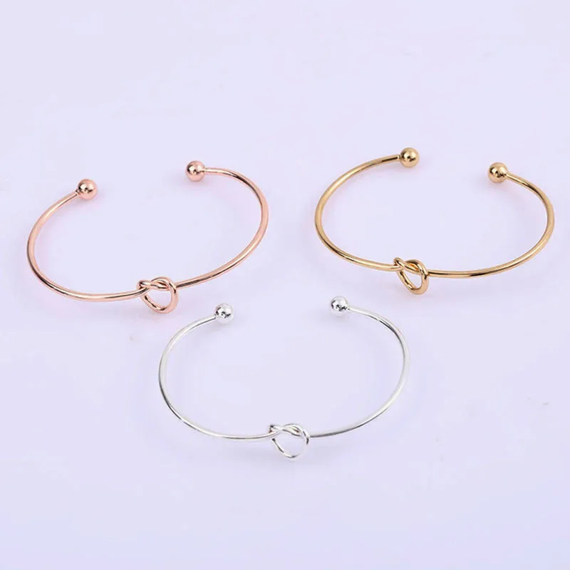 

Fashion Accessories Knot Heart Cuff Rose Gold Bangles Opening Iron Stainless Steel Mixture Bracelet For Women Girl Jewelry Gift