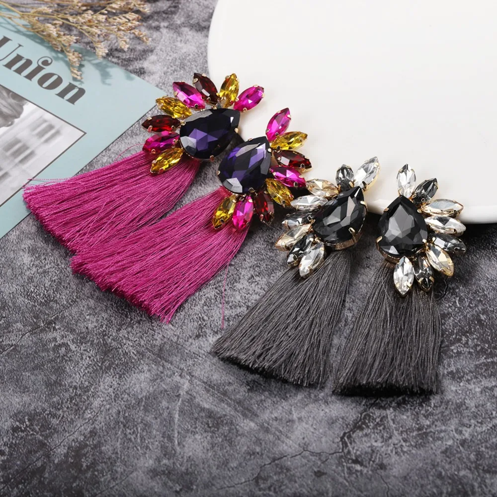 Dvacaman, Кристальные серьги с бахромой, Boho, ЭТНИЧЕСКАЯ подвеска, висячие серьги для женщин, вечерние, свадебные Висячие серьги, массивное ювелирное изделие