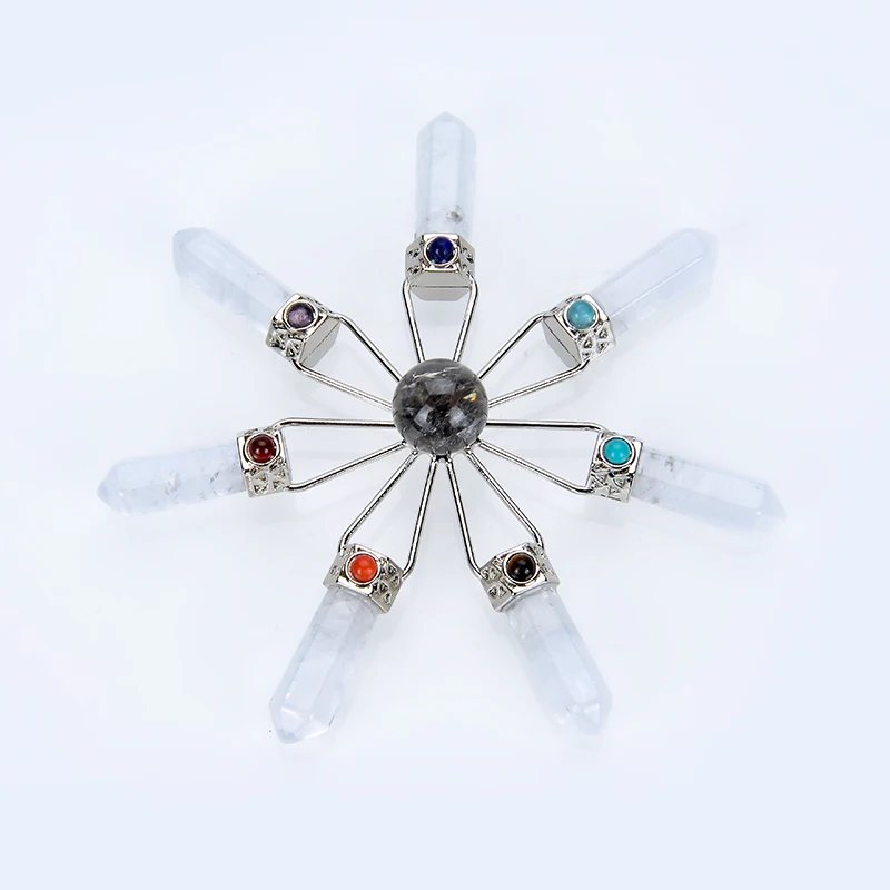 

Clear Quartz 7 Point Energy Generator Reiki Healing Yoga Meditation White Crystal 7 Chakra Stone Bead Pendulum Spiritual Charms