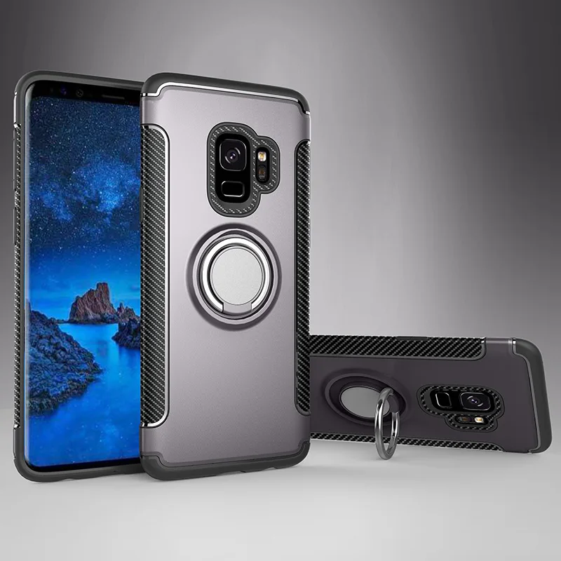 Gray Противоударный мягкий чехол для samsung Galaxy S8 S9 Plus S7 Edge J3 J5 J7 Pro J2 Prime автомобильный держатель Магнитный чехол с кольцом - Цвет: Gray