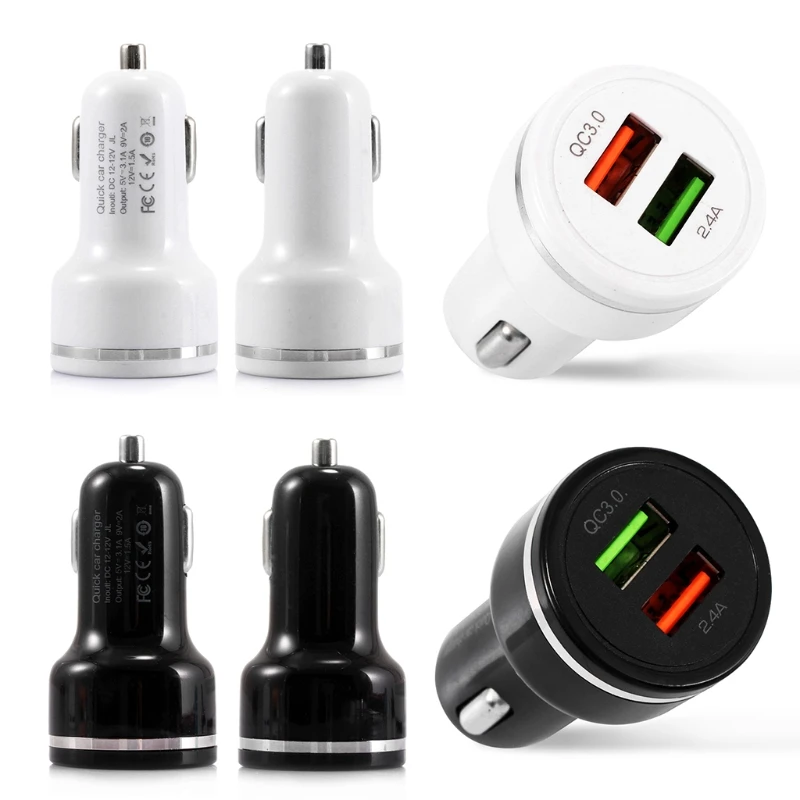 Быстрое Автомобильное зарядное устройство с двумя USB портами QC 3 0 быстрая зарядка