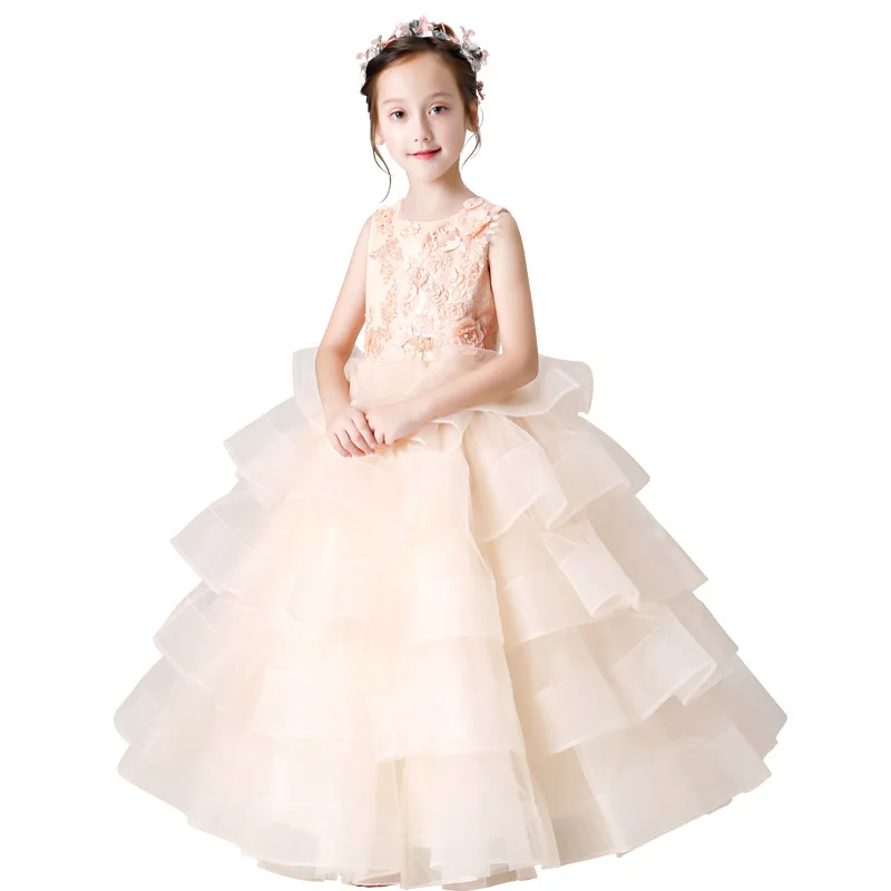 

Newly Princess Ball Gown Lace Flower Girl Dresses 2019 Long Sleeves Floor Length Tulle Pageant Dresses First Communion Dresses