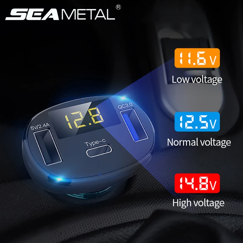 Type-C QC3.0 12V 2.4A 2 USB светодиодный автомобильный зарядное устройство прикуриватель двойной разъем для мобильного телефона Быстрая зарядка в авто электрические аксессуары