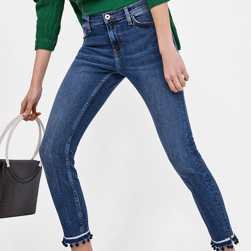 Arvinxia модные однотонные обтягивающие прямые женские джинсы с кисточками